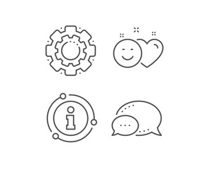 Social media like line icon. Chat bubble, info sign elements. Heart, smile sign. Positive feedback symbol. Linear smile outline icon. Information bubble. Vector