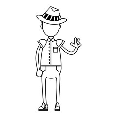 hipster boy with vintage hat in black and white