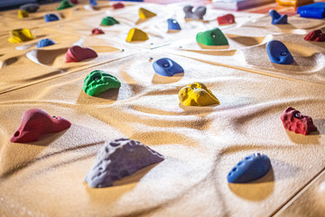 Chalenging climbing wall activity indoor nobody close up