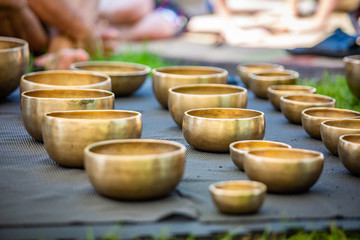 Brass set of singing bowls for yoga and meditation