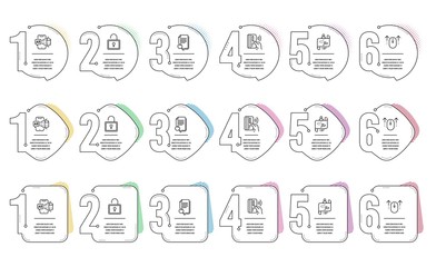 Search file, Journey path and Swipe up line icons set. Infographic timeline. Lock, Augmented reality and Contactless payment signs. Find document, Project process, Scrolling page. Vector