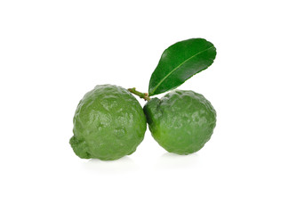 whole fresh kaffier with stem and leaf on white background