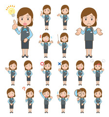 受付　案内　女性　表情　感情　バリエーション　セット　全身　主線あり