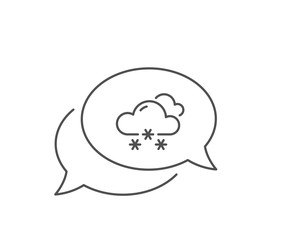 Snow weather forecast line icon. Chat bubble design. Clouds with snowflake sign. Cloudy sky symbol. Outline concept. Thin line snow weather icon. Vector