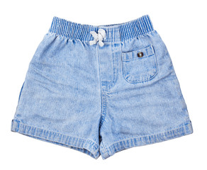 Baby denim shorts on isolated white background