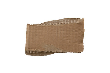 Brown corrugated texture paper torn on white background. rip of cardboard sheet used as a background .