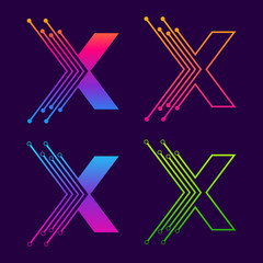  Letter X Colorful logotype design with Dot Linked Shape and line Circle symbol, Technology and Digital Connection concept for your Corporate identity