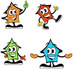 Set of happy houses cartoon funny characters, isolated on white background.