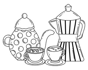 Coffee cups pot and maker vector design