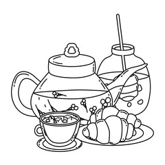 Isolated tea pot cup and bread design