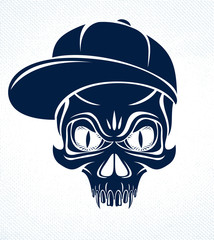 Gangster skull vector logo, icon or tattoo, urban stylish aggressive criminal scull.