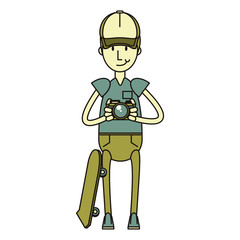 hipster boy with green skateboard