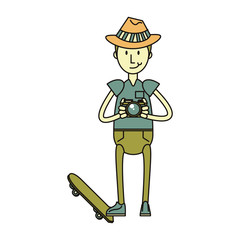 hipster boy with green skateboard