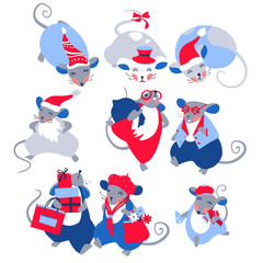 2020 Mouse Happy New Year template badge, insignia. Mouse, Rat horoscope sign. Chinese year of Rat 2020. Vector illustration