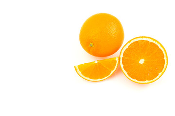Orange is a fruit that contains vitamins. C. high in orange, cut in half With a shadow on a white background