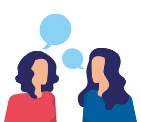 businesswomen workers speaking with speech bubbles