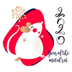 Chinese Happy new year 2020. Template card for Happy new year party with rat, mice. Lunar horoscope sign. Funny sketch mouse. Vector illustration