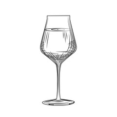 Freehand classic full wine glass sketch. Engraving style.