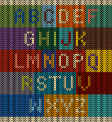 Vector knitted letter set font on knit background with various color combinations. Easy to edit.