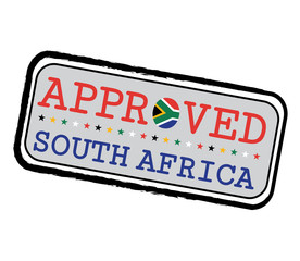 Vector Stamp of Approved logo with South Africa Flag in the shape of O and text South Africa.