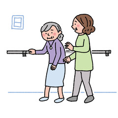 シニア 後ろ姿 見上げる 介護 認知症 イラスト Canvas Print Matsu