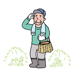 山菜採りをする高齢者　男性　イラスト