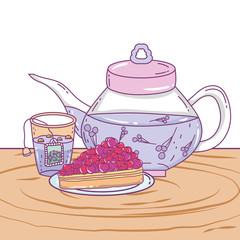 Isolated tea pot and cake design