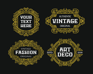 Beautiful Art Deco Set Vintage Ornament Frames Exclusive Line Art Minimalist Badges Luxury Label Design Elements