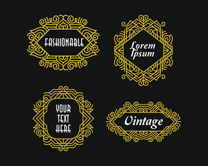 Beautiful Art Deco Set Vintage Ornament Frames Exclusive Line Art Minimalist Badges Luxury Label Graphic Elements