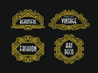 Beautiful Art Deco Set Vintage Ornament Frames Exclusive Line Art Minimalist Badges Luxury Label Graphic Elements