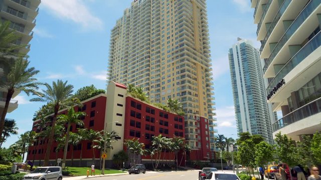 The Mark on Brickell Bay. Camera tilting up gimbal stabilized