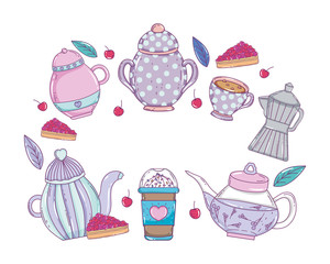 Coffee pot maker and drinks vector design
