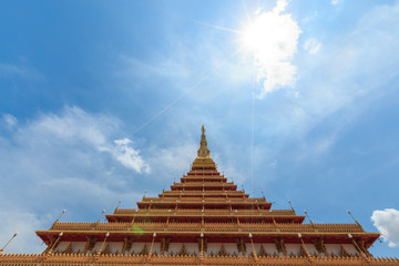 The church has a beautiful golden color in  Phra Mahathat or Wat Nong Wang temple.  Khon Kaen, thailand