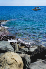Beach with a boat in the background