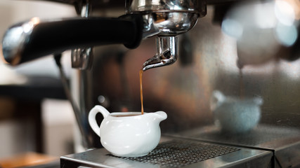 black coffee morning on coffee maker