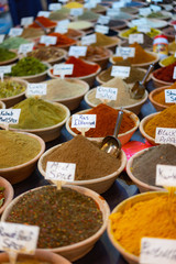 Bulk spices for sale in a market