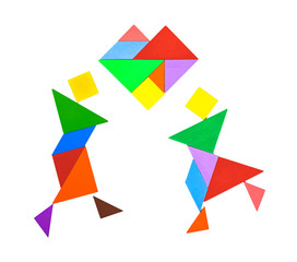 tangram shaped as couple dancing and dating on white