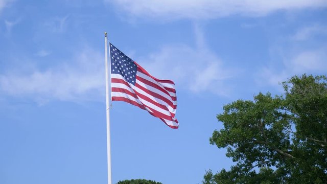 The American flag floating proudly in the air in slow motion