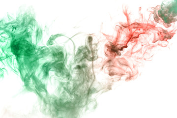 A cloud of smoke in the Chinese style with green and red color on a white background. Print for t-shirt. Toxic ink.