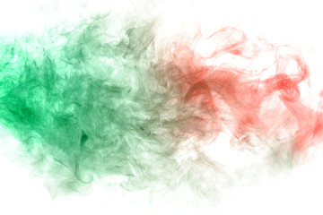 Horizontal pillar of smoke colliding in red and green on a white background. Print for t-shirt....