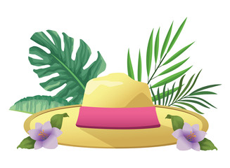 Summer hat with tropical foliage