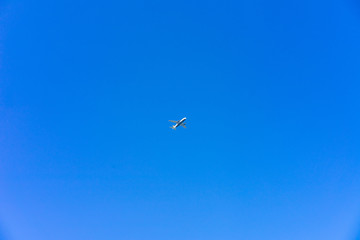 Airplane flying in the sky with no clouds