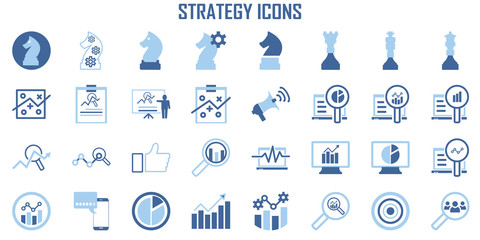 Set of Business Strategy Analysis  Marketing Related  Vector  Icons mono symbol.