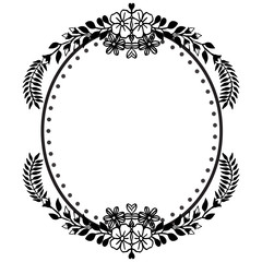 Flower frame template, black white background, design of greeting card. Vector