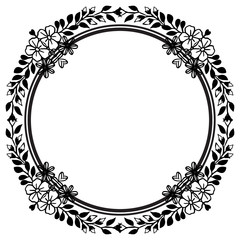 Flower frame template, black white background, design of greeting card. Vector