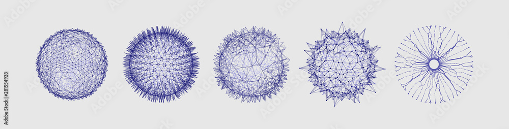 Wall mural sphere with connected lines and dots. wireframe illustration. abstract 3d grid design. technology st