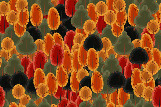 seamless autumn pattern of multi-colored trees © Deno