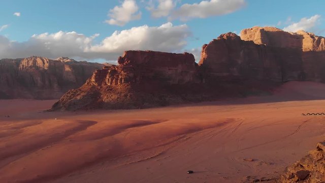 Aerial drone footage in Wadi Rum Desert, Jordan