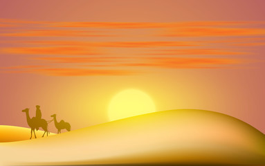 Fototapeta na wymiar landscape of the desert in sunset