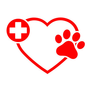 heart with a dog paw and a medical cross on a white background.